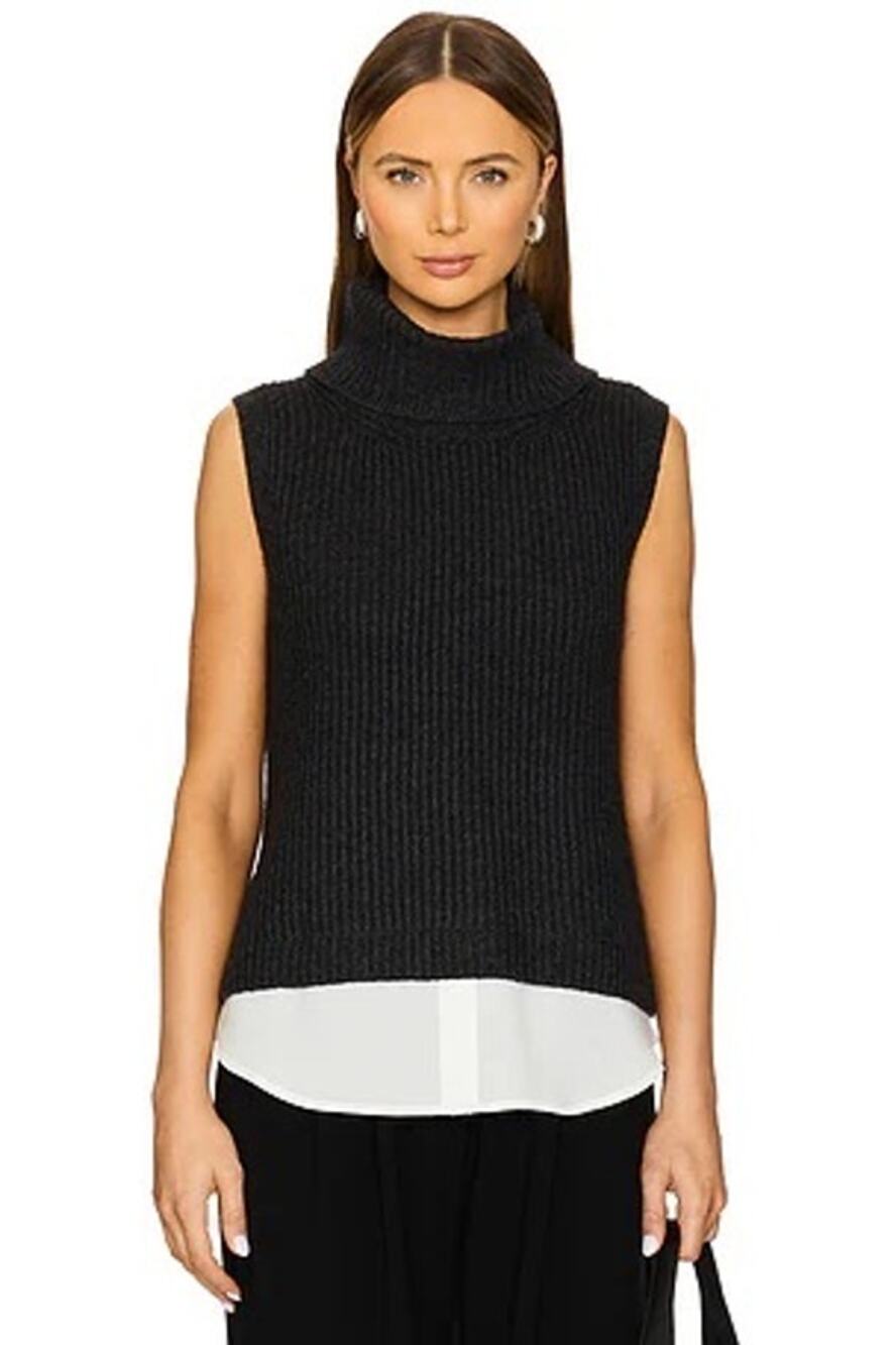 Brochu Walker Archer Sleeveless Sweater Layered Gray Turtleneck Sz XS Nice!